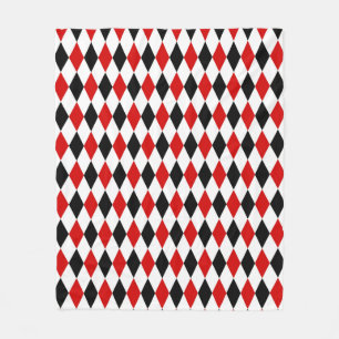 Couverture Polaire Motif diamant rouge blanc arlequin noir