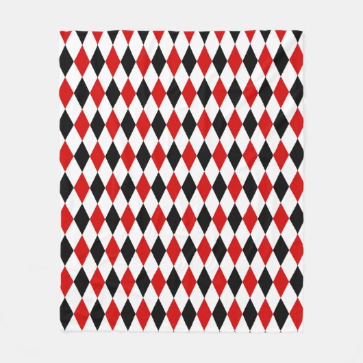 Couverture Polaire Motif diamant rouge blanc arlequin noir (Devant)
