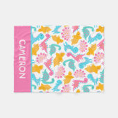Couverture Polaire Motif Dinosaur rose et Turquoise (Devant (Horizontal))
