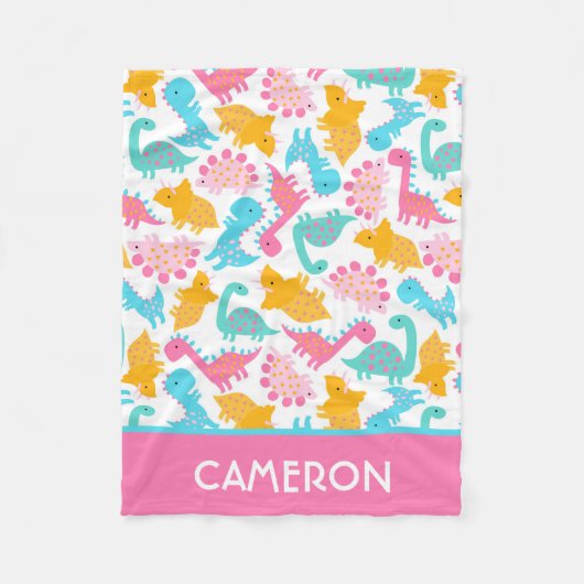 Couverture Polaire Motif Dinosaur rose et Turquoise (Devant)
