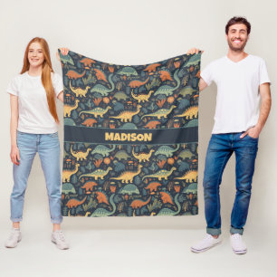 Couverture Polaire Motif Dinosaur Texte personnalisé