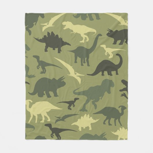 Couverture Polaire Motif Dinosaure, Silhouette Dinosaure, Dino Vert (Devant)
