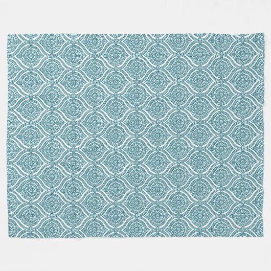 Couverture Polaire Motif d'oignon ethnique chic en Turquoise sur blan (Devant (Horizontal))