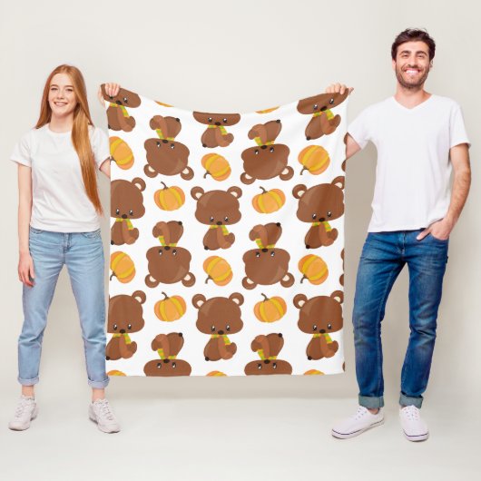 Couverture Polaire Motif D'Ours, Ours Mignons, Automne, Citrouille (En situation)