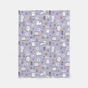Couverture Polaire Motif doux de chatons de minou de feuillage floral