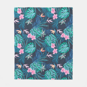 Couverture Polaire Motif du Jardin des Fleurs Tropicales Bleues