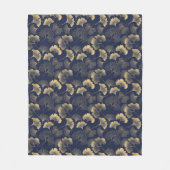 Couverture Polaire Motif élégant de feuille de Ginkgo bleu marine or (Devant)