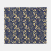 Couverture Polaire Motif élégant de feuille de Ginkgo bleu marine or (Devant (Horizontal))