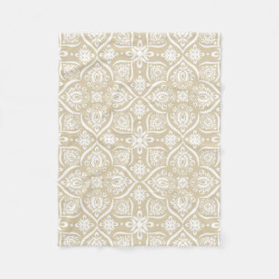 Couverture Polaire Motif élégant Tan de damassé et blanc