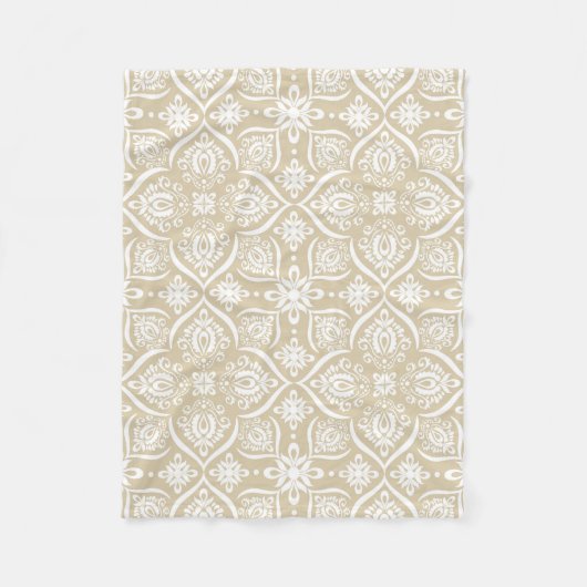 Couverture Polaire Motif élégant | Tan de damassé et blanc (Devant)