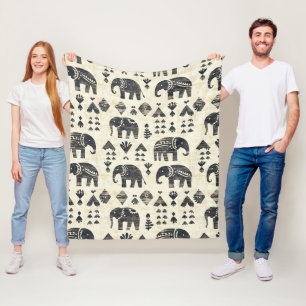 Couverture Polaire Motif éléphant bohème tribal (1)