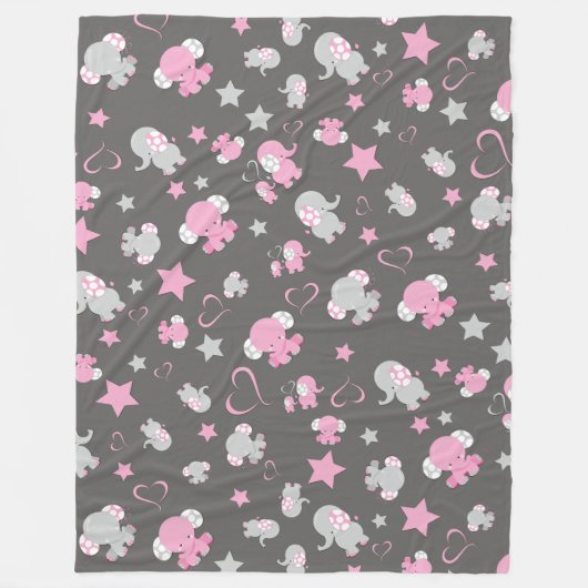 Couverture Polaire Motif Eléphant rose et gris pour bébé Imprimer (Devant)