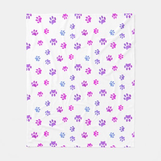 Couverture Polaire Motif Empreintes de Patte Rose Violet Bleu (Devant)