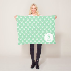 Couverture Polaire Motif Empreintes de pattes vert Mint avec Monogram