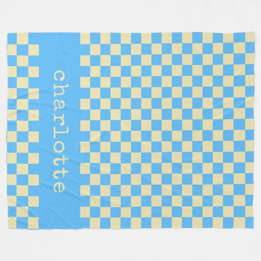 Couverture Polaire Motif en damier esthétique rétro Nom bleu (Devant (Horizontal))