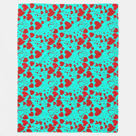 Couverture Polaire Motif en forme de coeur rouge en turquoise vide (Devant)