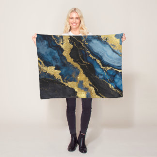 Couverture Polaire Motif en marbre bleu avec or