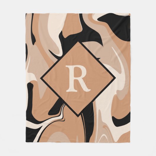 Couverture Polaire Motif en marbre noir Brown monogramme (Devant)