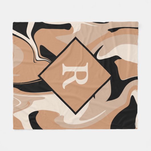 Couverture Polaire Motif en marbre noir Brown monogramme (Devant (Horizontal))