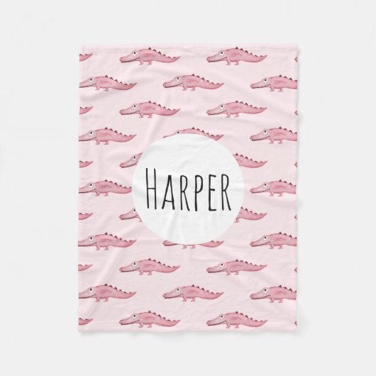 Couverture Polaire Motif et nom du crocodile du Safari rose et mignon (Devant)