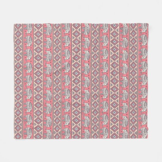 Couverture Polaire Motif ethnique rose d'éléphant (Devant (Horizontal))