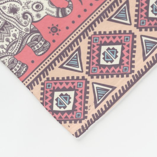 Couverture Polaire Motif ethnique rose d'éléphant (Coin)