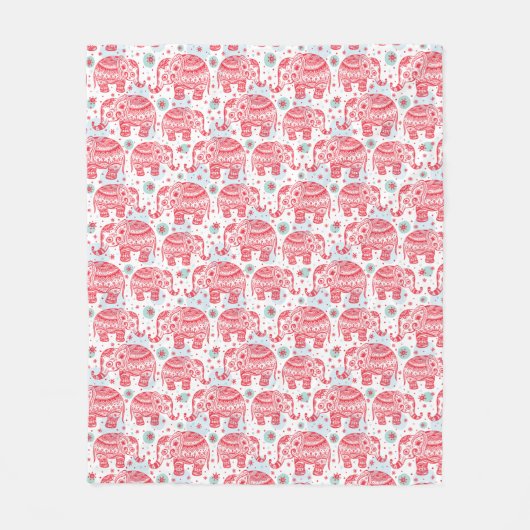 Couverture Polaire Motif ethnique rouge d'éléphant (Devant)