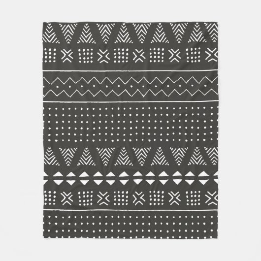 Couverture Polaire Motif ethnique tribal noir et blanc avec géométrie (Devant)