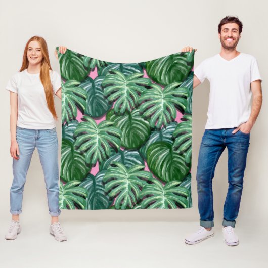 Couverture Polaire Motif exotique Feuille tropical vert (En situation)