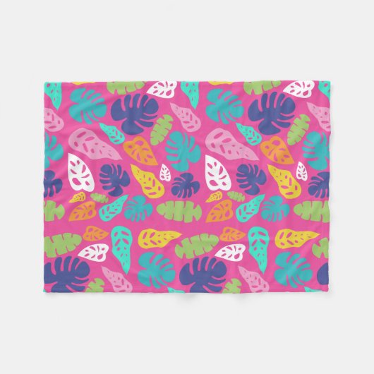 Couverture Polaire Motif Feuille d'été de couleur vive (Devant (Horizontal))