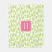 Couverture Polaire Motif Feuille vert et monogramme rose (Devant)