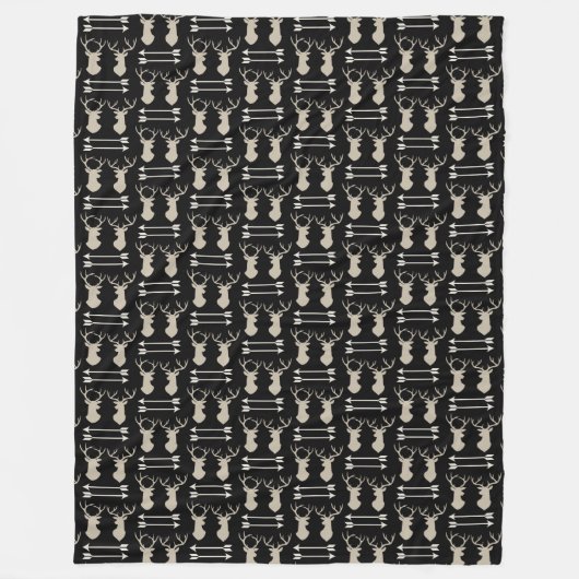 Couverture Polaire Motif fléché cerf Antler sur noir (Devant)