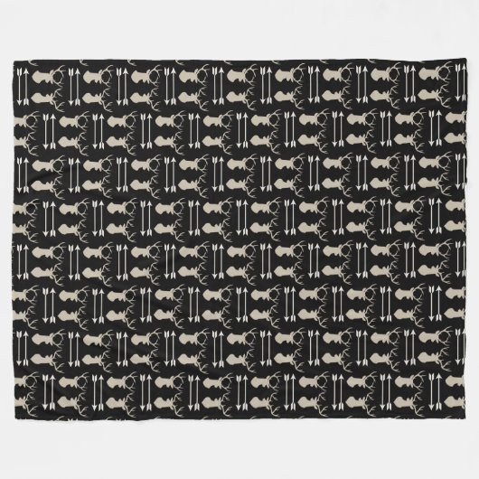 Couverture Polaire Motif fléché cerf Antler sur noir (Devant (Horizontal))