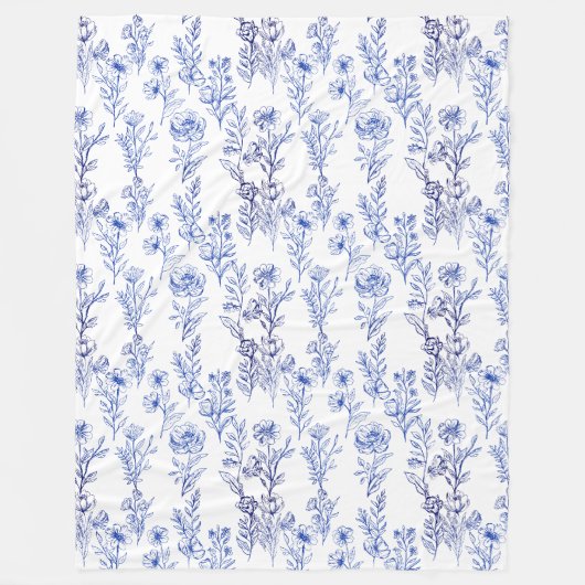 Couverture Polaire motif fleur bleue (Devant)
