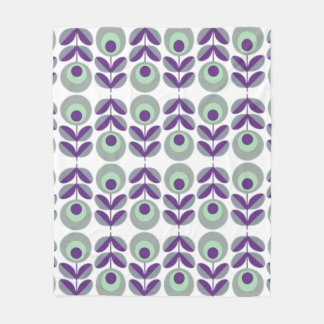 Couverture Polaire Motif Fleur Rétro En Violet Et Vert Menthe.