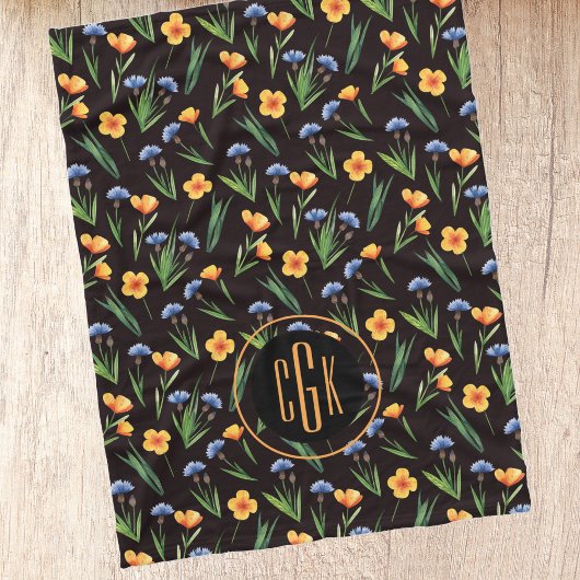 Couverture Polaire Motif Fleur sauvage de coupe-beurre Monogramme