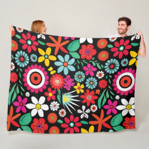Couverture Polaire Motif fleur sauvage rétro