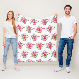 Couverture Polaire Motif fleurs roses et libellules