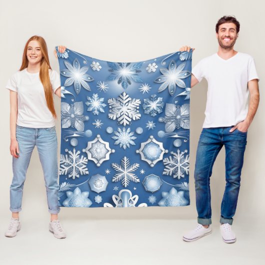 Couverture Polaire Motif Flocon de Neige Bleu Glace (En situation)