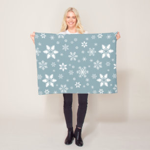 Couverture Polaire Motif Flocon de Neige, Flocons Blancs, Neige, Gris