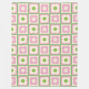 Couverture Polaire Motif floral à carreaux rétro rose et vert