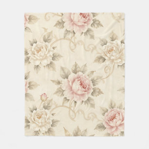 Couverture Polaire Motif floral à damas de rose rose vintage