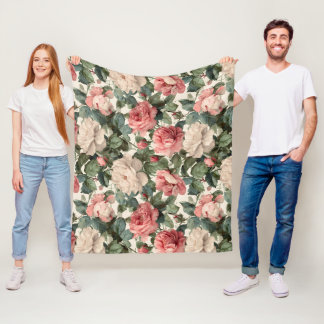 Couverture Polaire Motif floral à la crème de rose rose classique