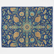 Motif floral arabesque persan bleu royal