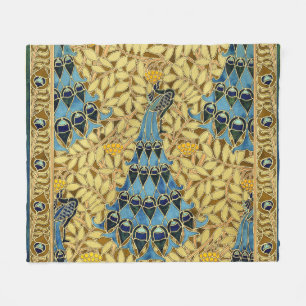 Couverture Polaire Motif floral au paon bleu Art nouveau vintage