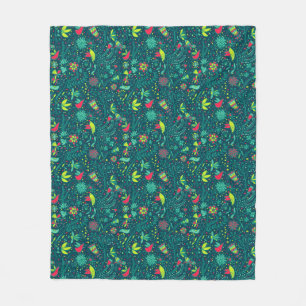Couverture Polaire Motif floral avec des oiseaux de bande dessinée