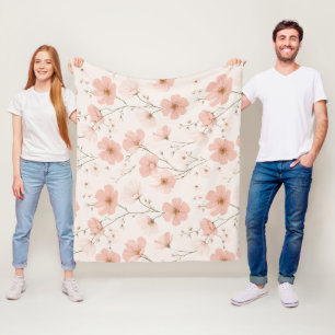 Couverture Polaire Motif floral blanc à fleurs roses pâles minimal
