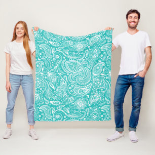 Couverture Polaire Motif Floral Blanc Et Turquoise