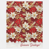 Couverture Polaire Motif floral blanc rouge Noël #17 ID1009 (Devant)
