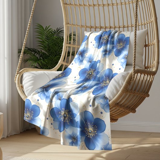 Couverture Polaire Motif floral bleu avec accents dorés
